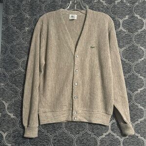 Izod Lacoste men’s medium vintage tan button down cardigan sweater